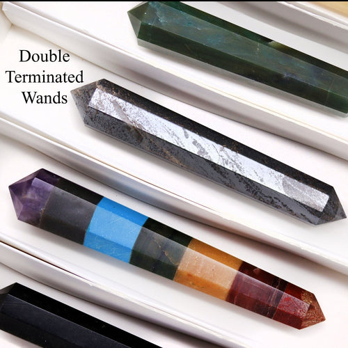 12 Piece Flat - Assorted Gemstone Double Terminated Wands | | Wiccan Center