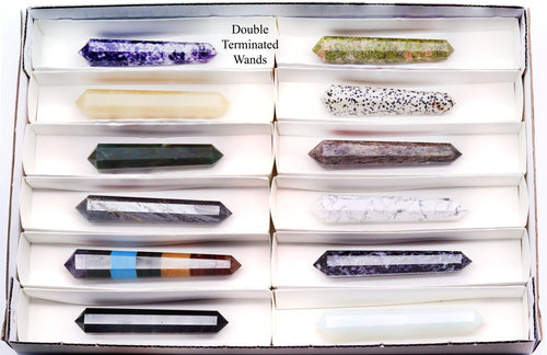 12 Piece Flat - Assorted Gemstone Double Terminated Wands | | Wiccan Center