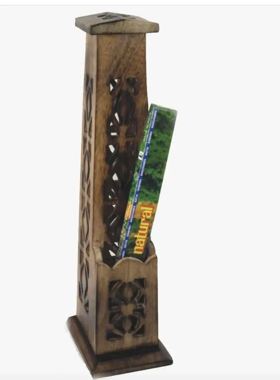 12" Carved Wooden Incense Burner Tower | Incense Burners | Wiccan Center