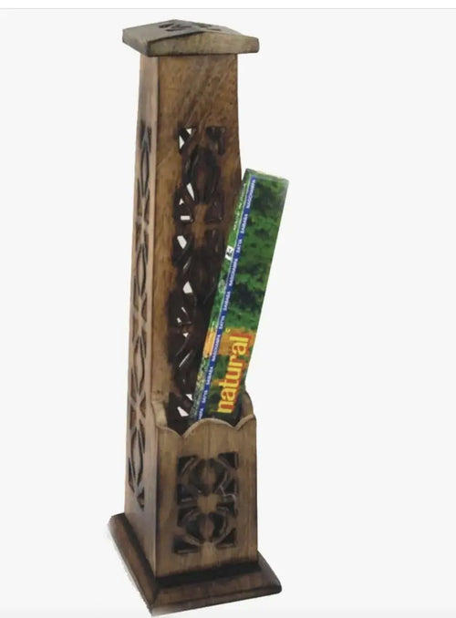 12" Carved Wooden Incense Burner Tower | Incense Burners | Wiccan Center