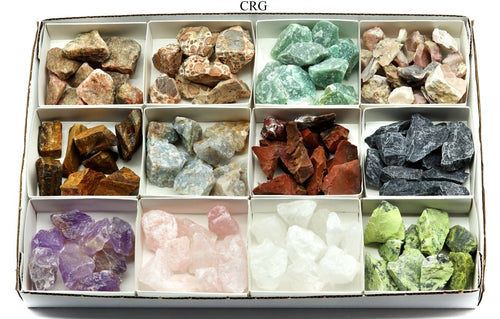 12 Stone Flat (8 Ounce Lots) Wholesale Assorted Rough Crystal Gemstone | Mix Gemstones | Wiccan Center