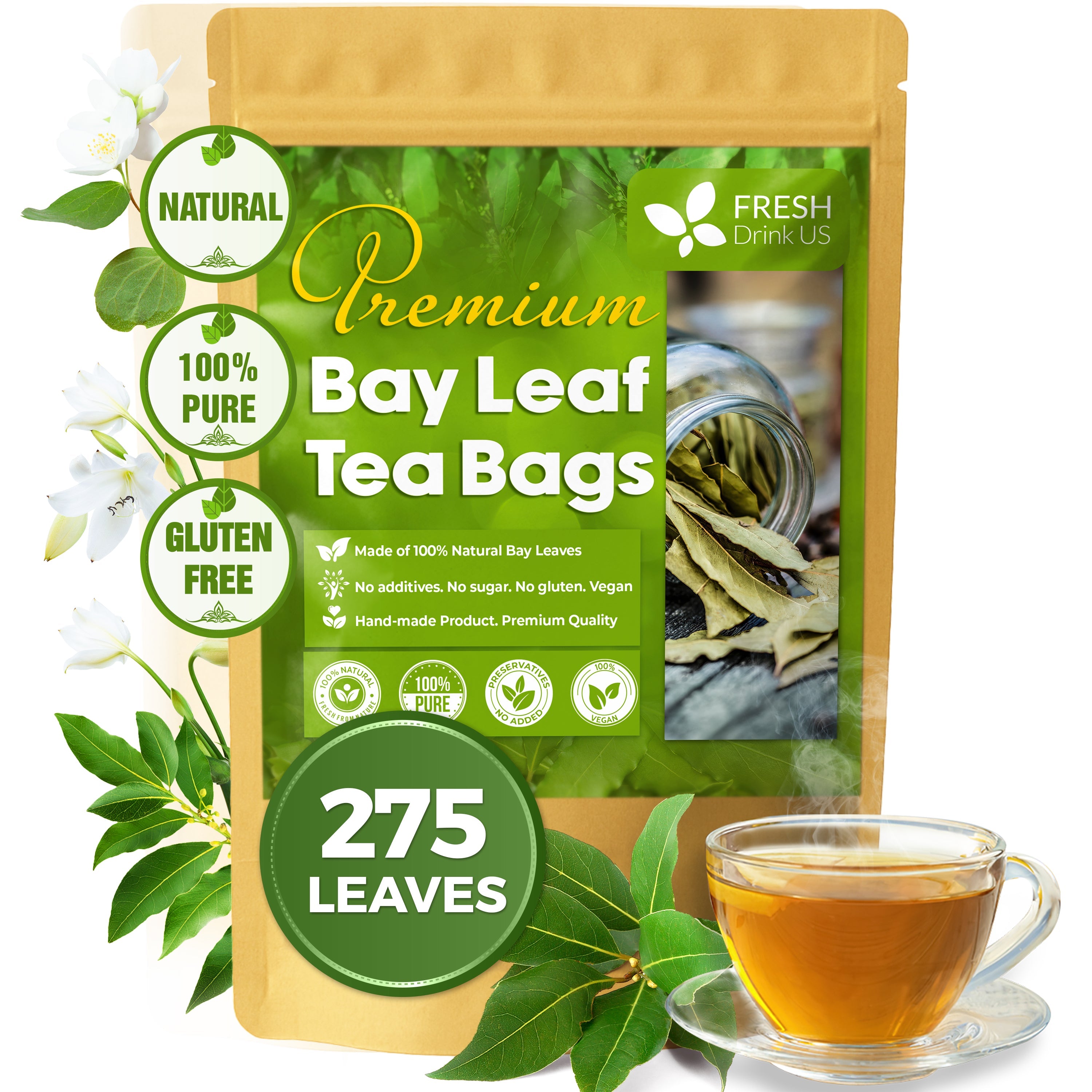 Premium Dried Bay Leaves, Tea Bags, Powder, Bay Leaves Spice, Whole Nice Leaves, Wildcrafted, Fresh Harvested, Bay Leaves For Cooking, Sugar-Free, Gluten Free, Caffeine Free, Vegan | Tea | Wiccan Center