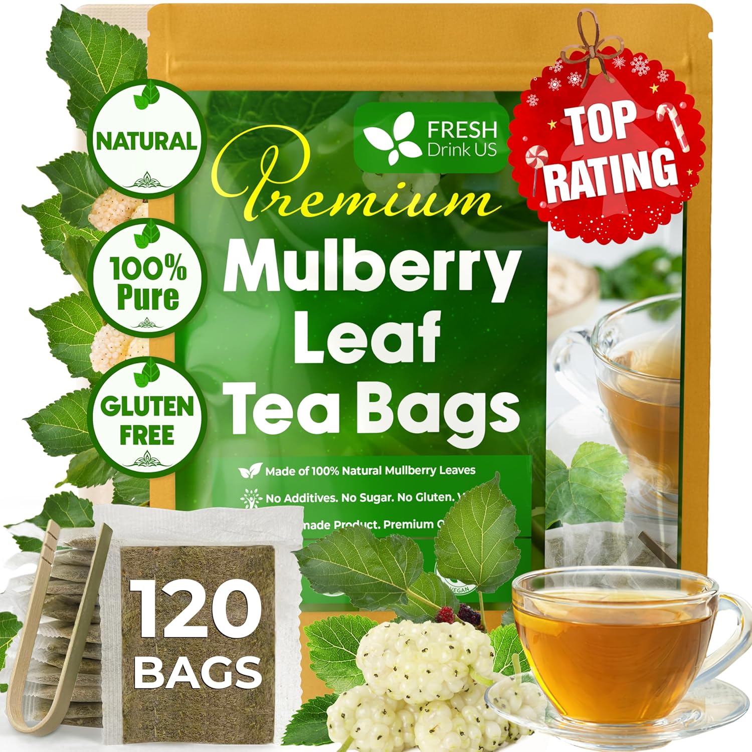 Premium Mulberry Leaf Tea Bags. No Sugar, No Caffeine, No Gluten, Vegan. | Tea | Wiccan Center