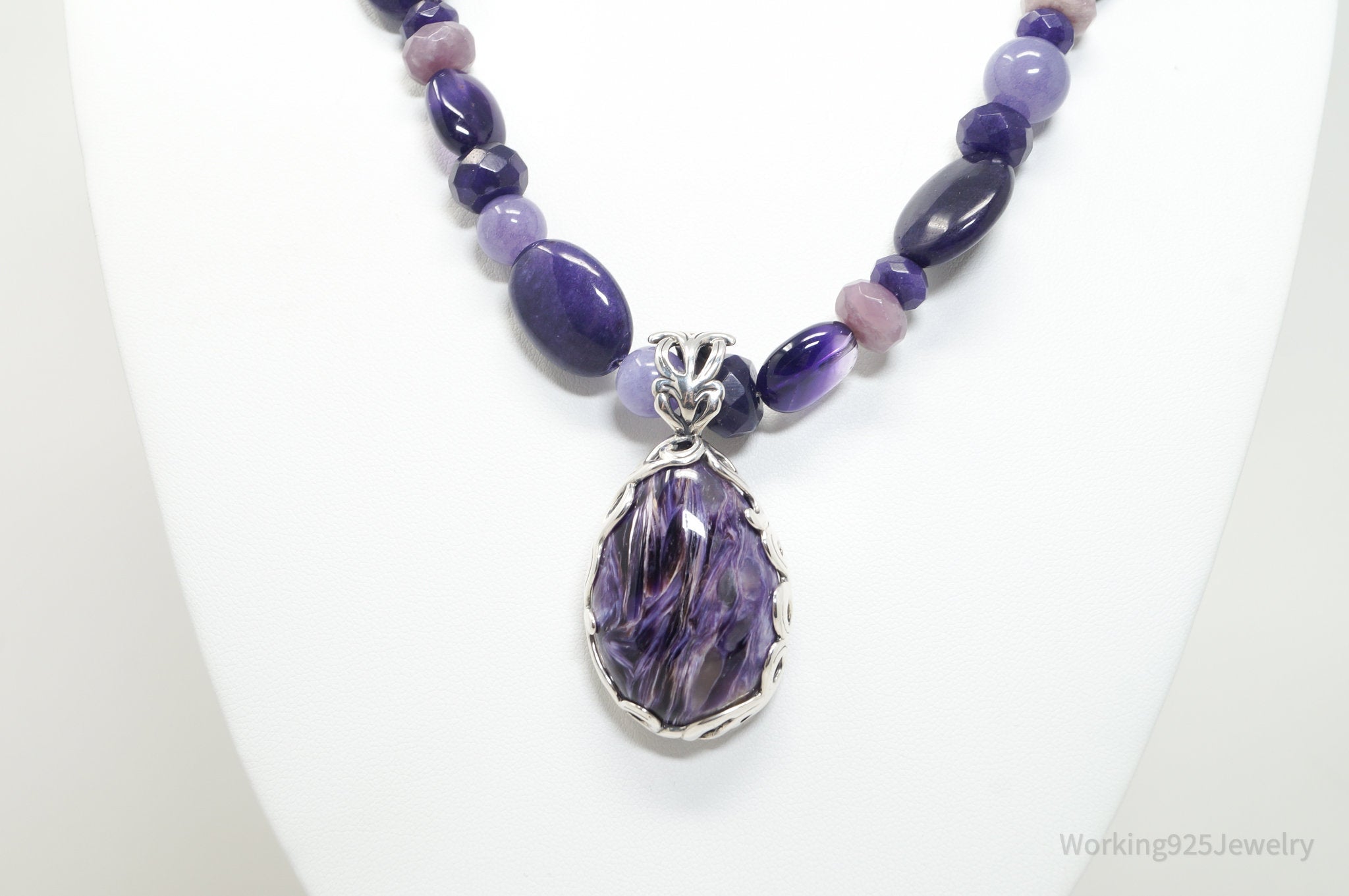 Vintage Carolyn Pollack Relios Charoite Bead Western Sterling Silver Necklace | Jewelry > Necklaces > Pendants | Wiccan Center