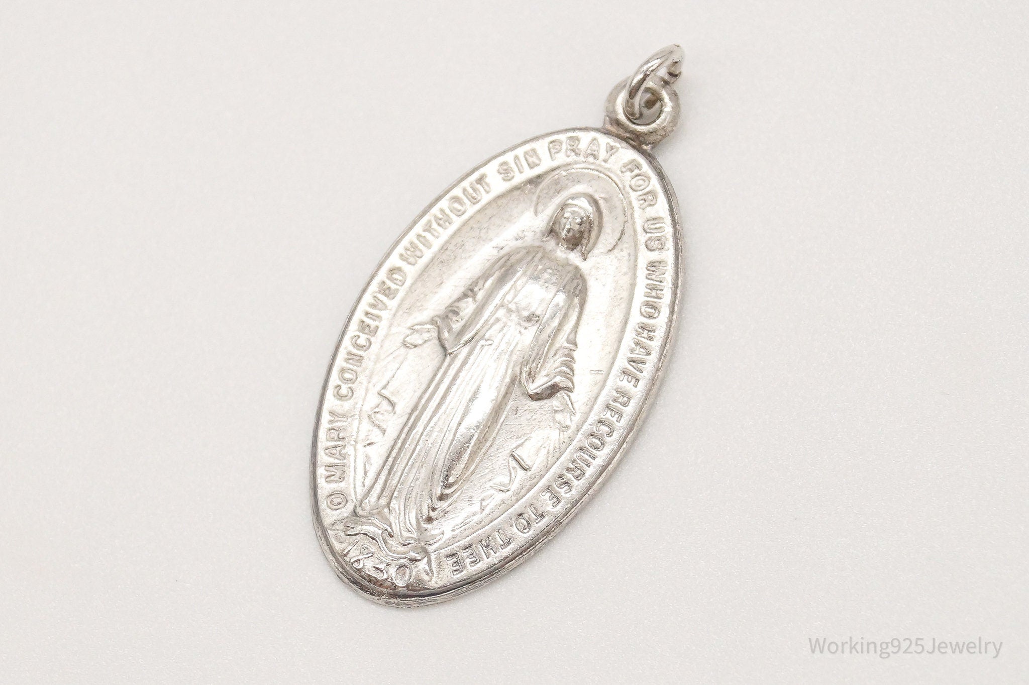Antique Mary Pray For Us Sterling Silver Pendant | Jewelry > Necklaces > Pendants | Wiccan Center