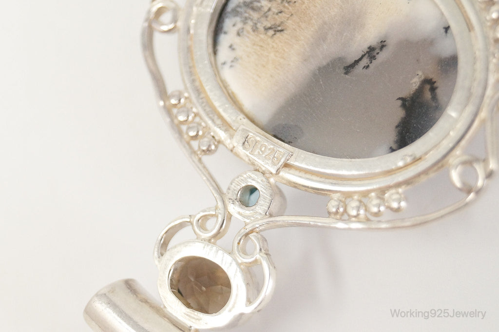 Large SAJEN Dendritic Agate Smoky Topaz Blue Topaz Sterling Silver Pendant | Jewelry > Necklaces > Pendants | Wiccan Center