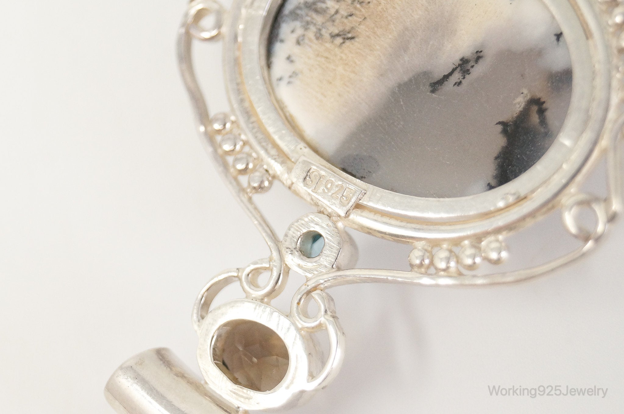 Large SAJEN Dendritic Agate Smoky Topaz Blue Topaz Sterling Silver Pendant | Jewelry > Necklaces > Pendants | Wiccan Center