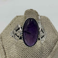Sterling Silver Fan Banded Oval Amethyst Ring – Size 7 – Calm, Intuition & Spiritual Protection | Rings | Wiccan Center