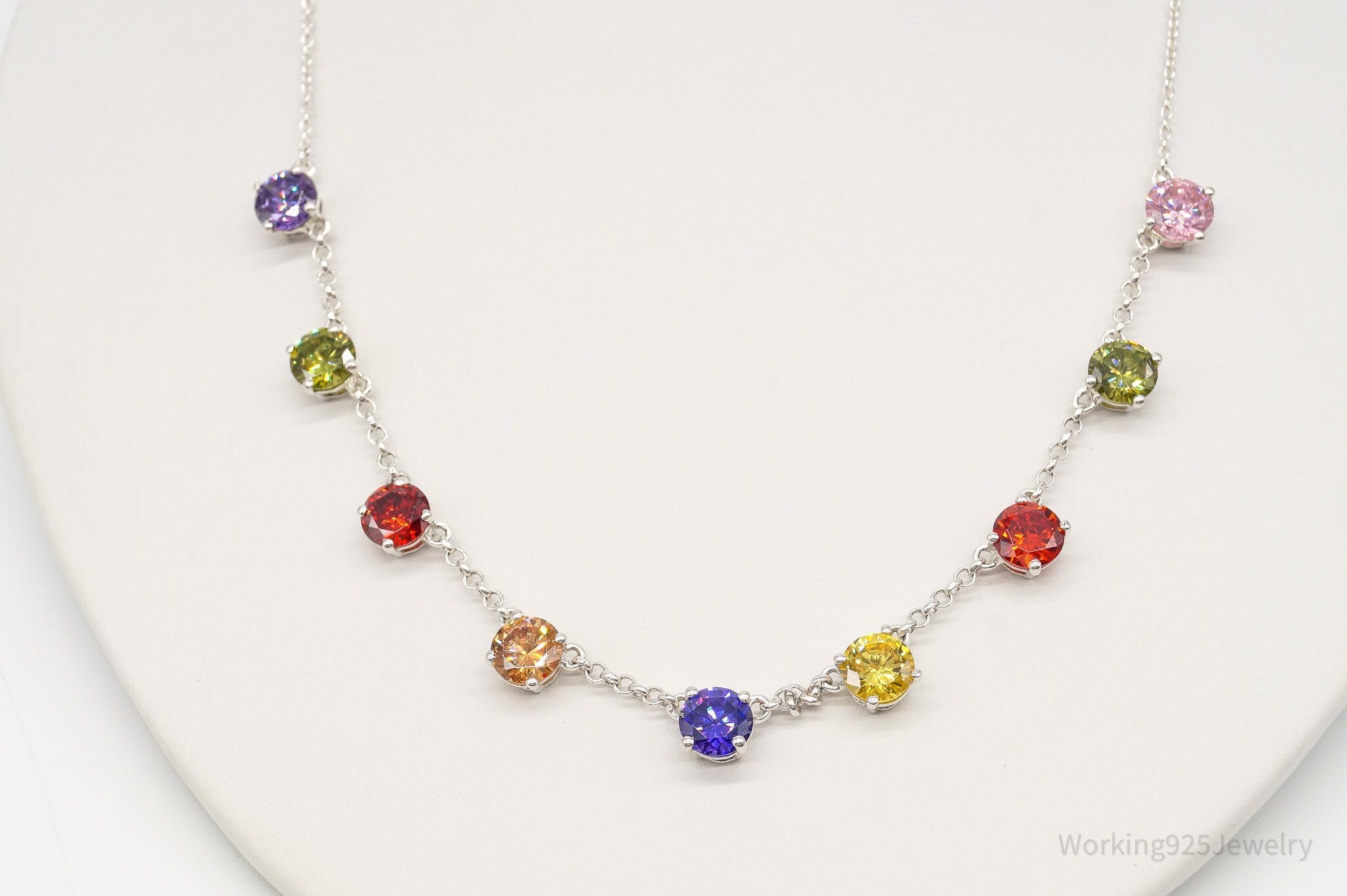 Vintage Multi Rainbow Colors Cubic Zirconia Sterling Silver Necklace | Jewelry > Necklaces > Pendants | Wiccan Center