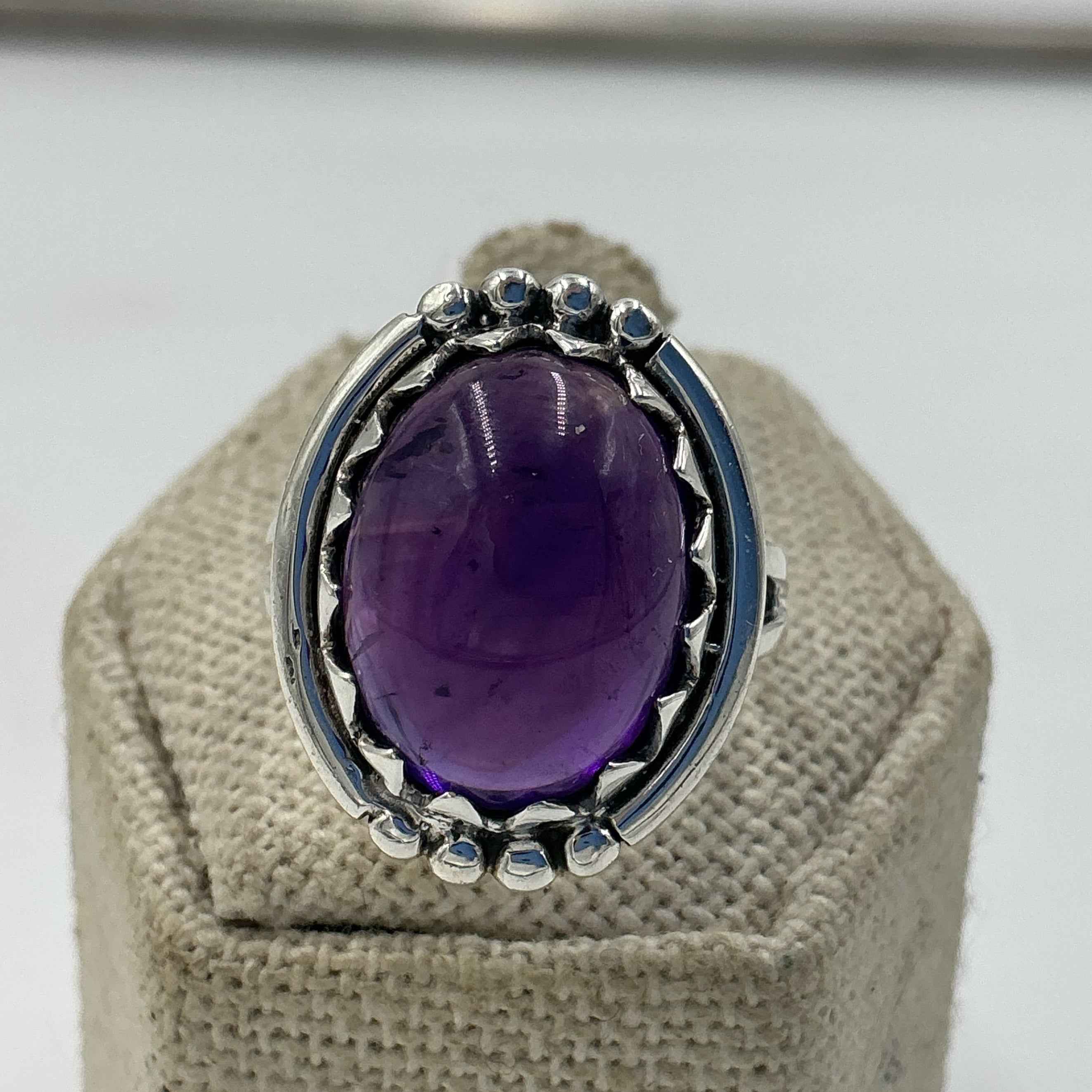 Sterling Silver Halo Oval Amethyst Ring – Size 7 – Calm, Intuition & Spiritual Protection | Rings | Wiccan Center