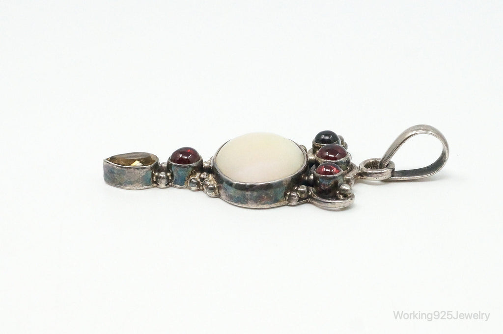 Large Vintage Mothe Of Pearl Citrine Garnet Sterling Silver Pendant | Jewelry > Necklaces > Pendants | Wiccan Center