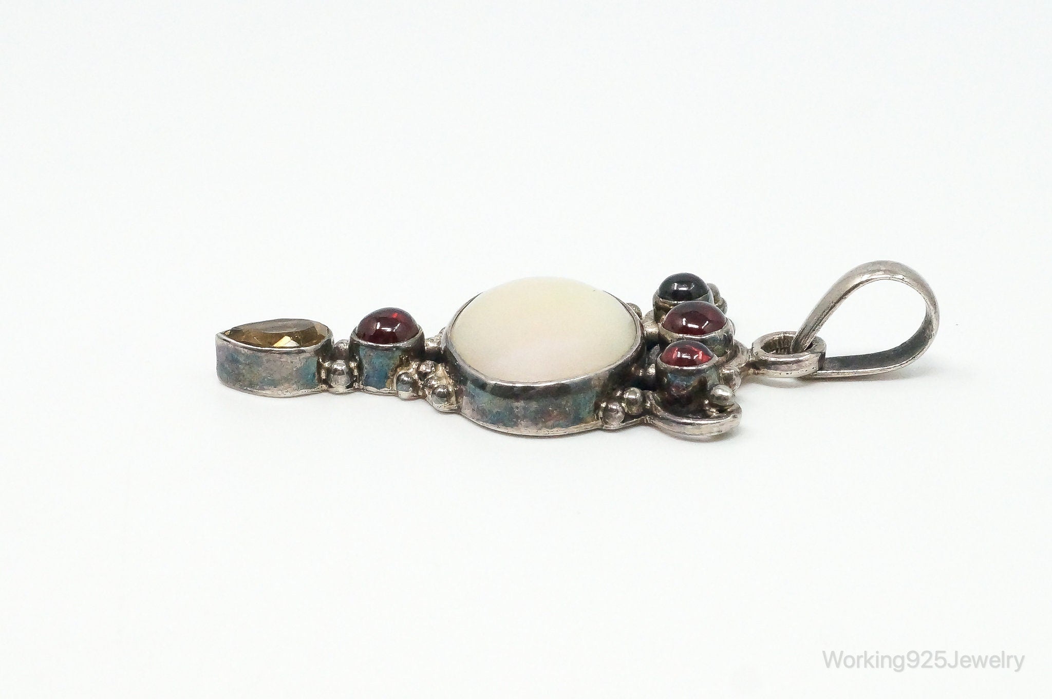 Large Vintage Mothe Of Pearl Citrine Garnet Sterling Silver Pendant | Jewelry > Necklaces > Pendants | Wiccan Center