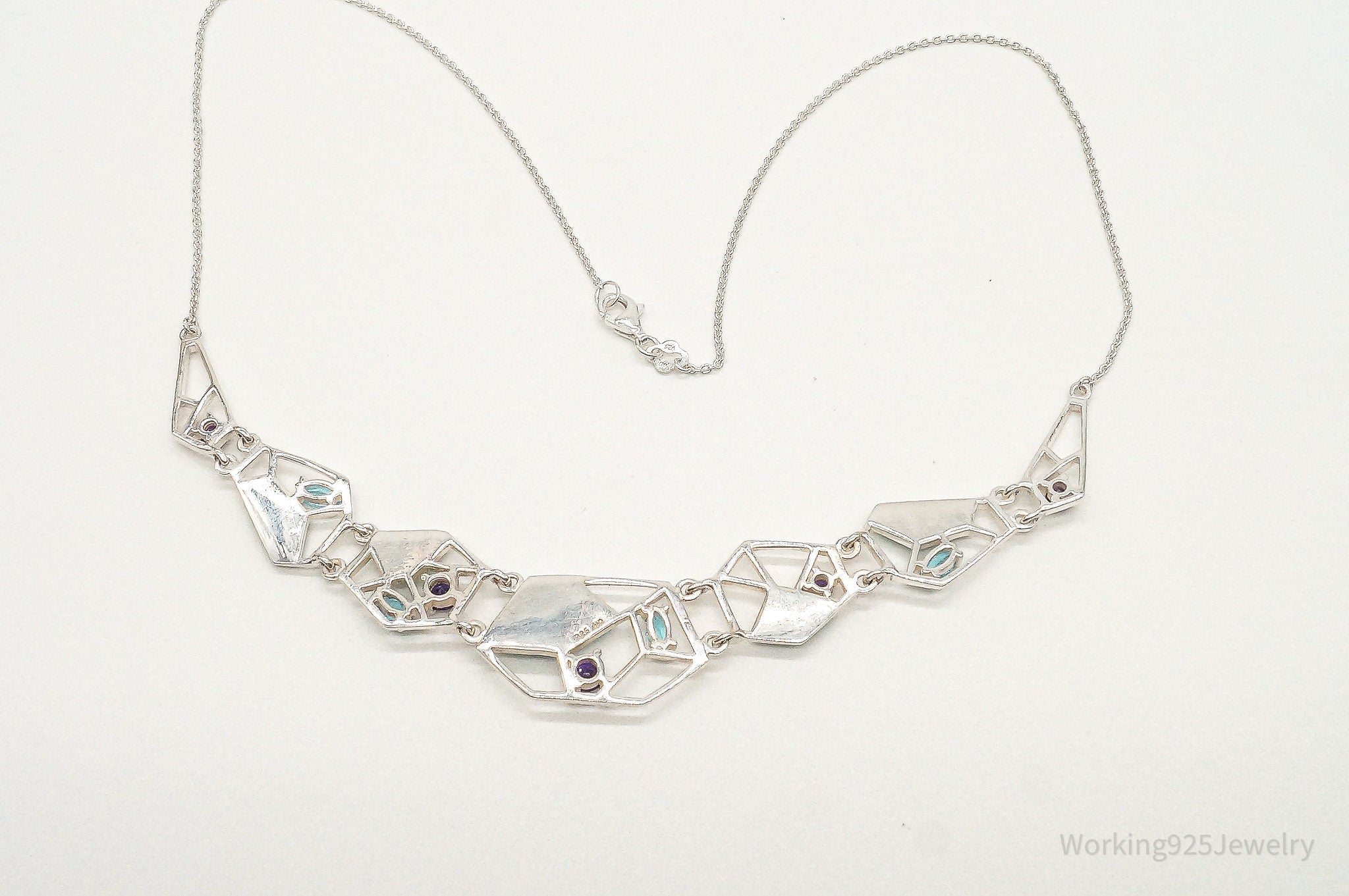 Amethyst Blue Topaz Turquoise Modernist Sterling Silver Necklace | Jewelry > Necklaces > Pendants | Wiccan Center