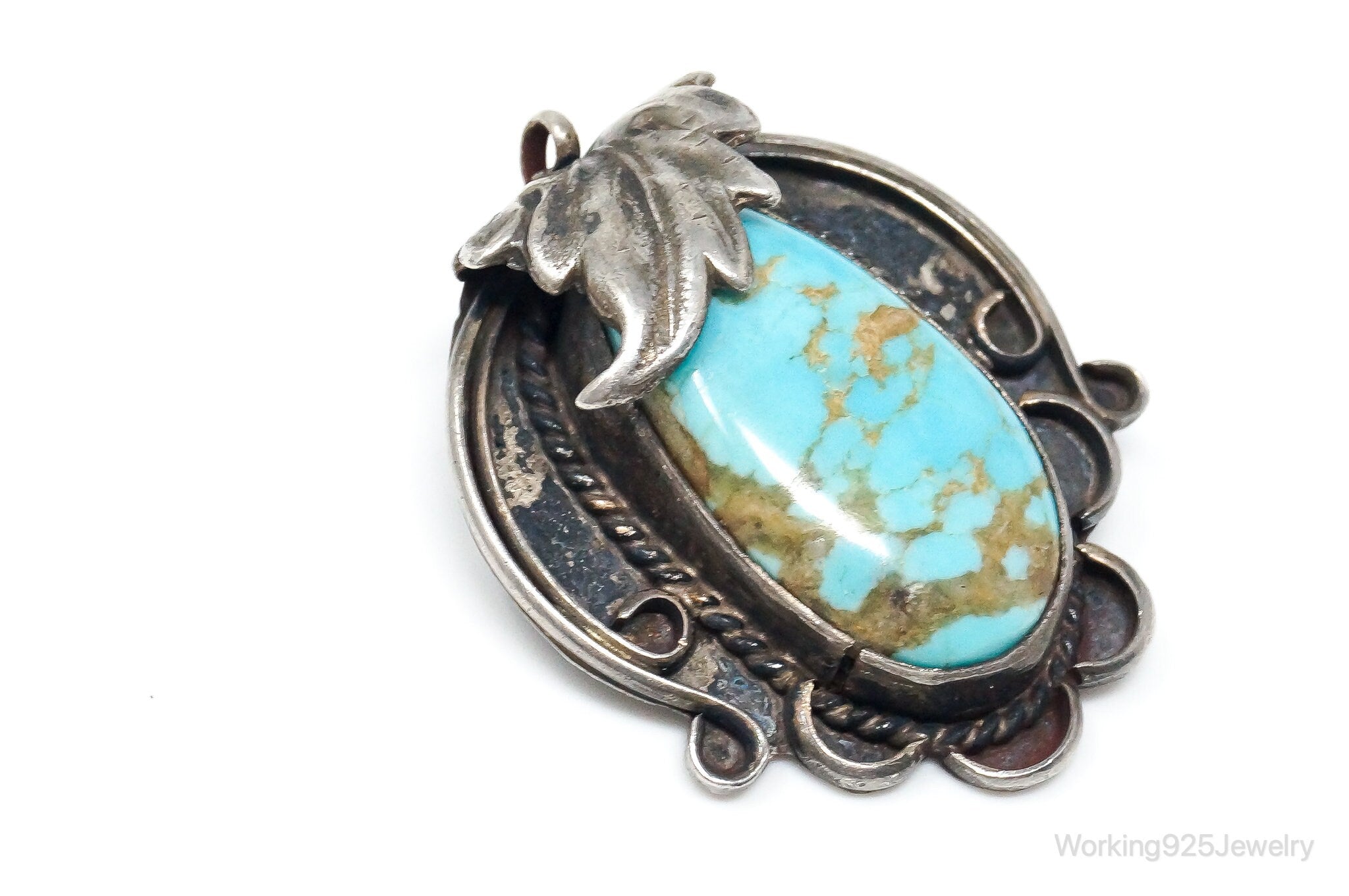 Vintage Native American Unsigned Turquoise Sterling Silver Pendant Brooch Pin | Jewelry > Necklaces > Pendants | Wiccan Center
