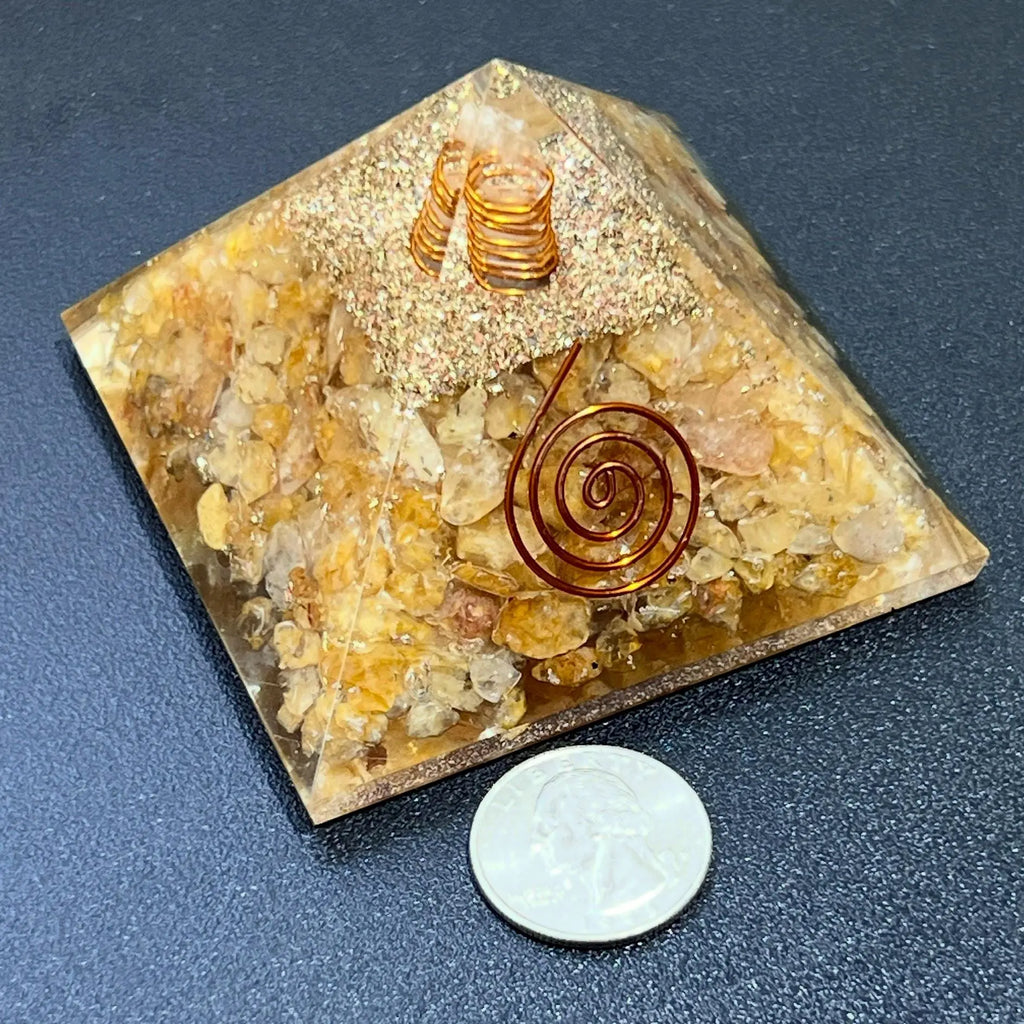 Golden Yellow Quartz Crystal Resin Pyramid Gemstone Decor Carving | Home & Living > Home Decor > Home Accents > Rocks & Geodes | Wiccan Center
