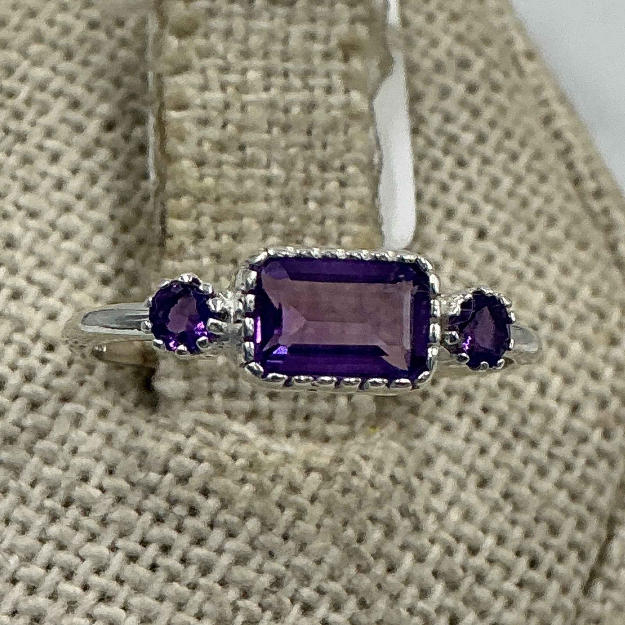Sterling Silver Rectangular Amethyst Ring – Size 5 – Calm, Intuition & Spiritual Protection | Rings | Wiccan Center