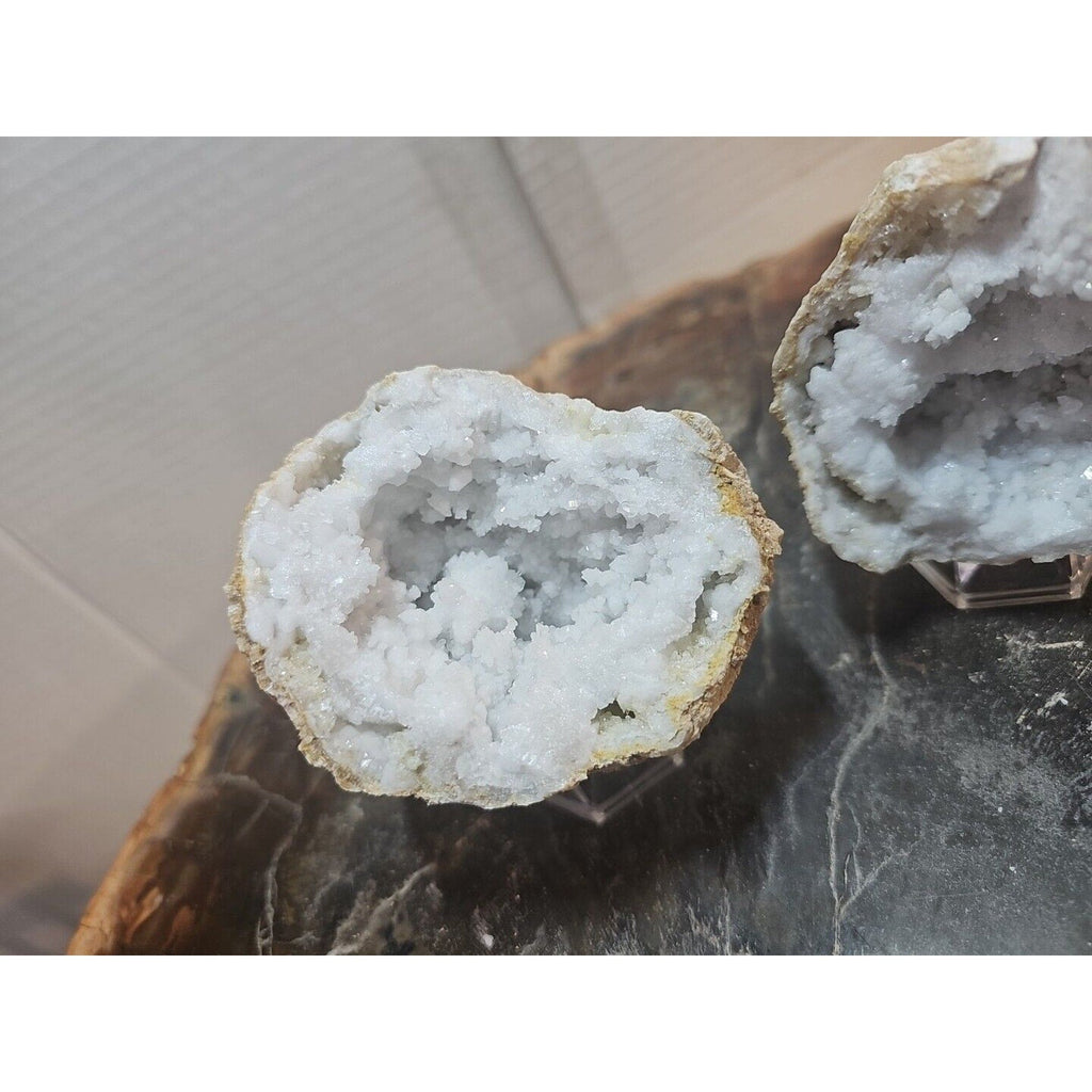 Moroccan Quartz Geode Pair with Display Stands — 1.18 lbs | CrystalCloud Company | Geodes & Clusters | Wiccan Center