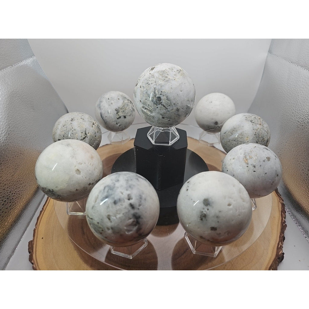 1 Each Natural Golden Pyrite & Jasper Crystal Sphere Ball Polished 55mm + | Crystal Spheres & Eggs | Wiccan Center