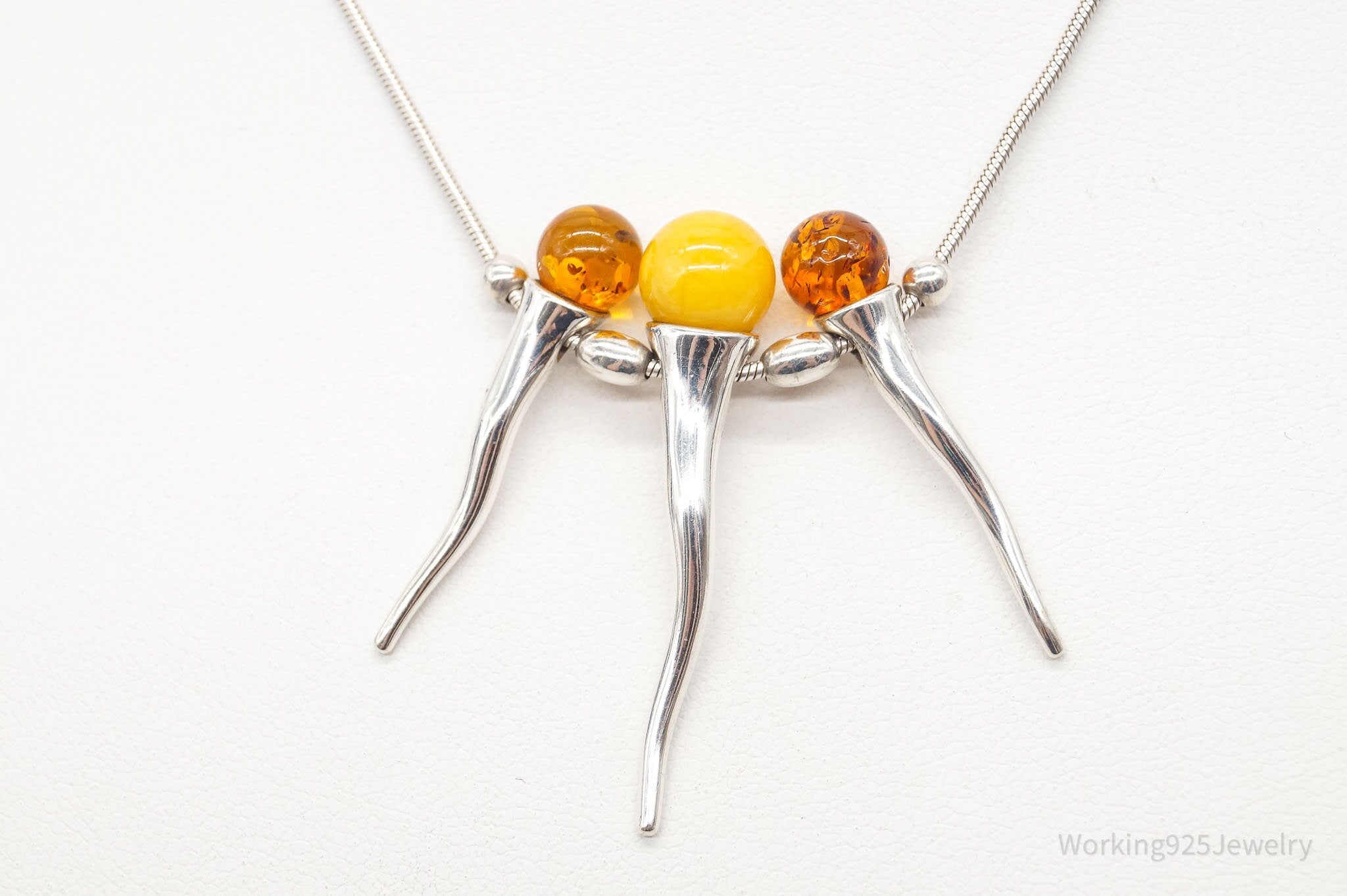 Vintage Gdansk Poland Multi Type Amber Modernist Sterling Silver Necklace | Jewelry > Necklaces > Pendants | Wiccan Center
