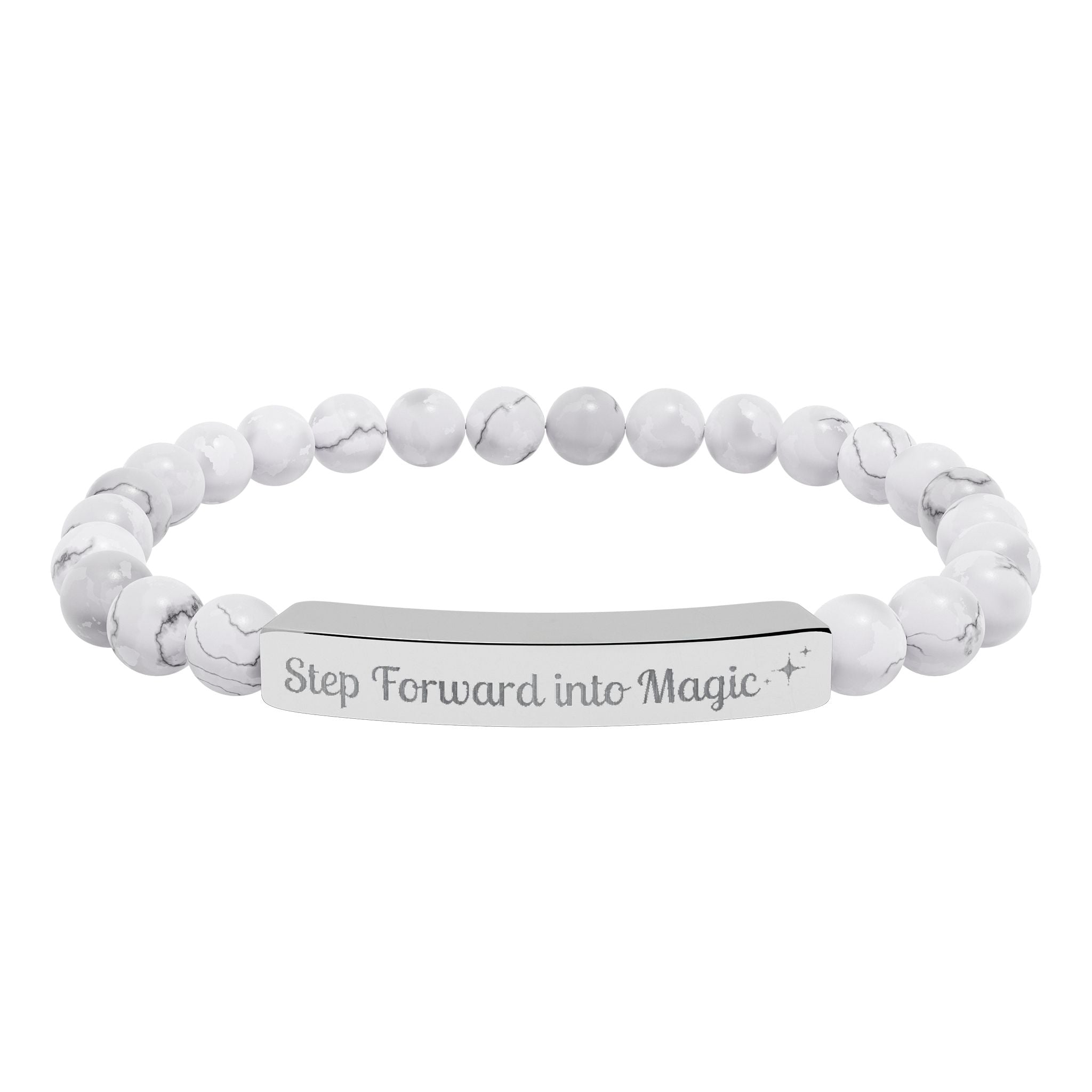 Engraved Natural Stone Stretch Bar Bracelet — "Step Forward into Magic" Motivational Beaded Bracelet | Accessories | Wiccan Center