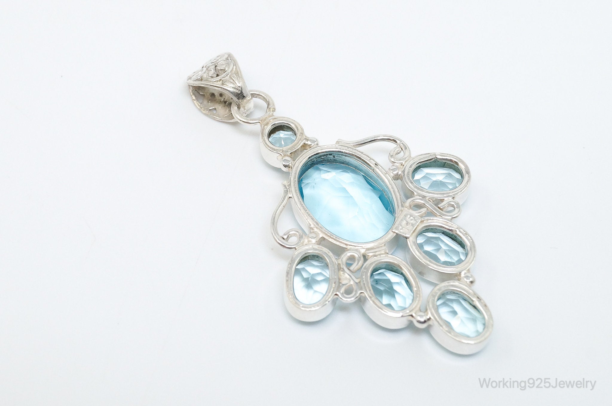 Large Vintage Blue Topaz Sterling Silver Necklace Pendant | Jewelry > Necklaces > Pendants | Wiccan Center