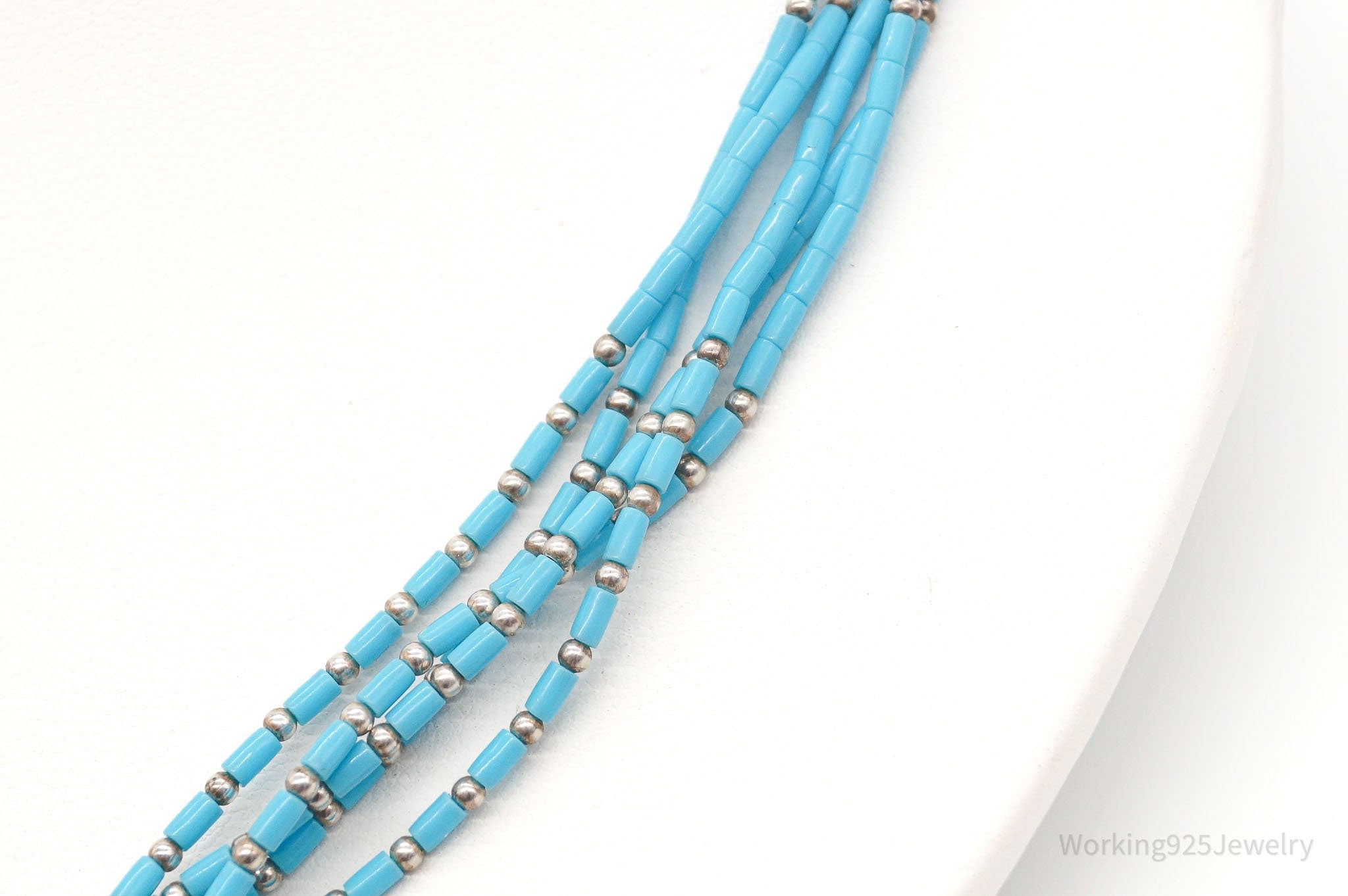 Vintage Native American Blue Turquoise Bead Sterling Silver Necklace | Jewelry > Necklaces | Wiccan Center