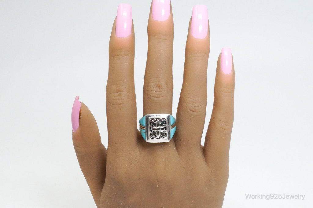 Vintage Thai Designer Turquoise Sterling Silver Ring SZ 7.75 | Jewelry > Rings | Wiccan Center