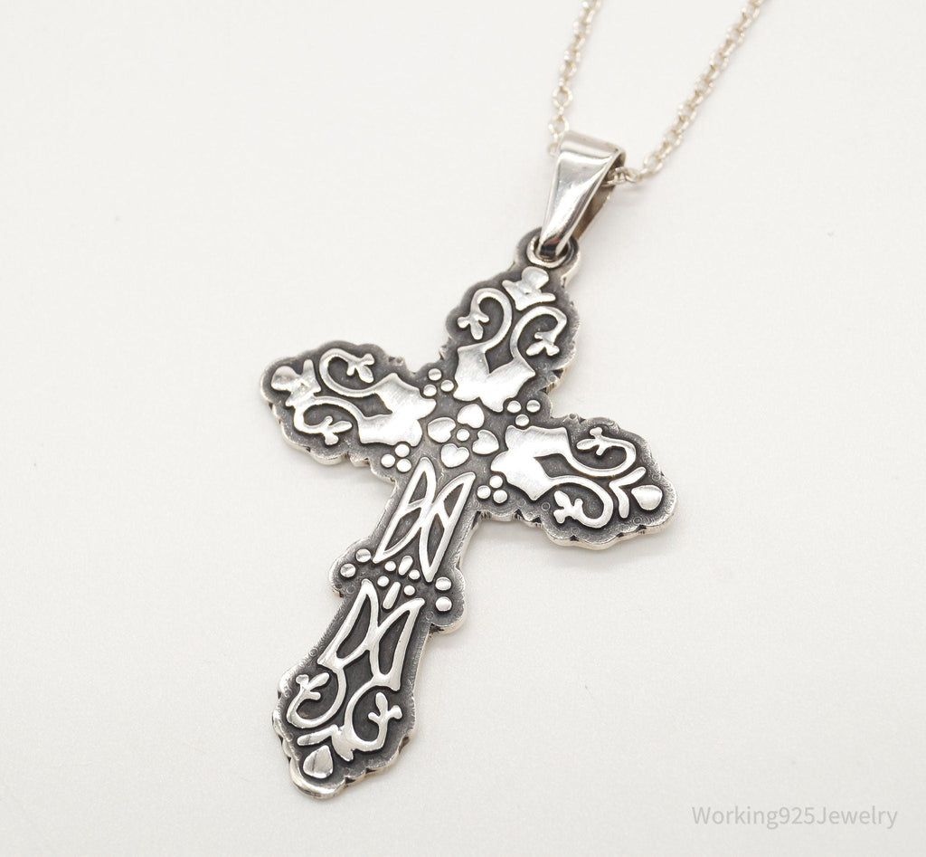 Vintage Large Mexico Artisan CII Cross Sterling Silver Necklace | Jewelry > Necklaces > Pendants | Wiccan Center