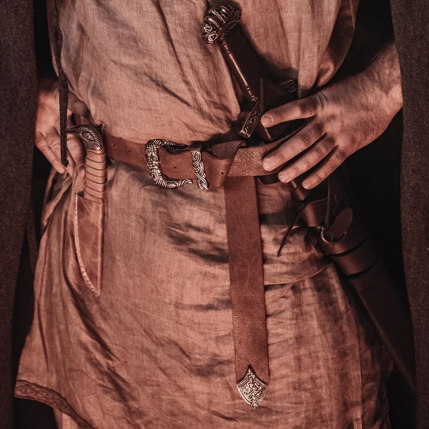 Viking Leather Belt – Brass Buckle Medieval Belt