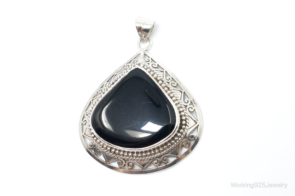 Large Vintage Black Onyx Bali Style Sterling Silver Necklace Pendant | Jewelry > Necklaces > Pendants | Wiccan Center