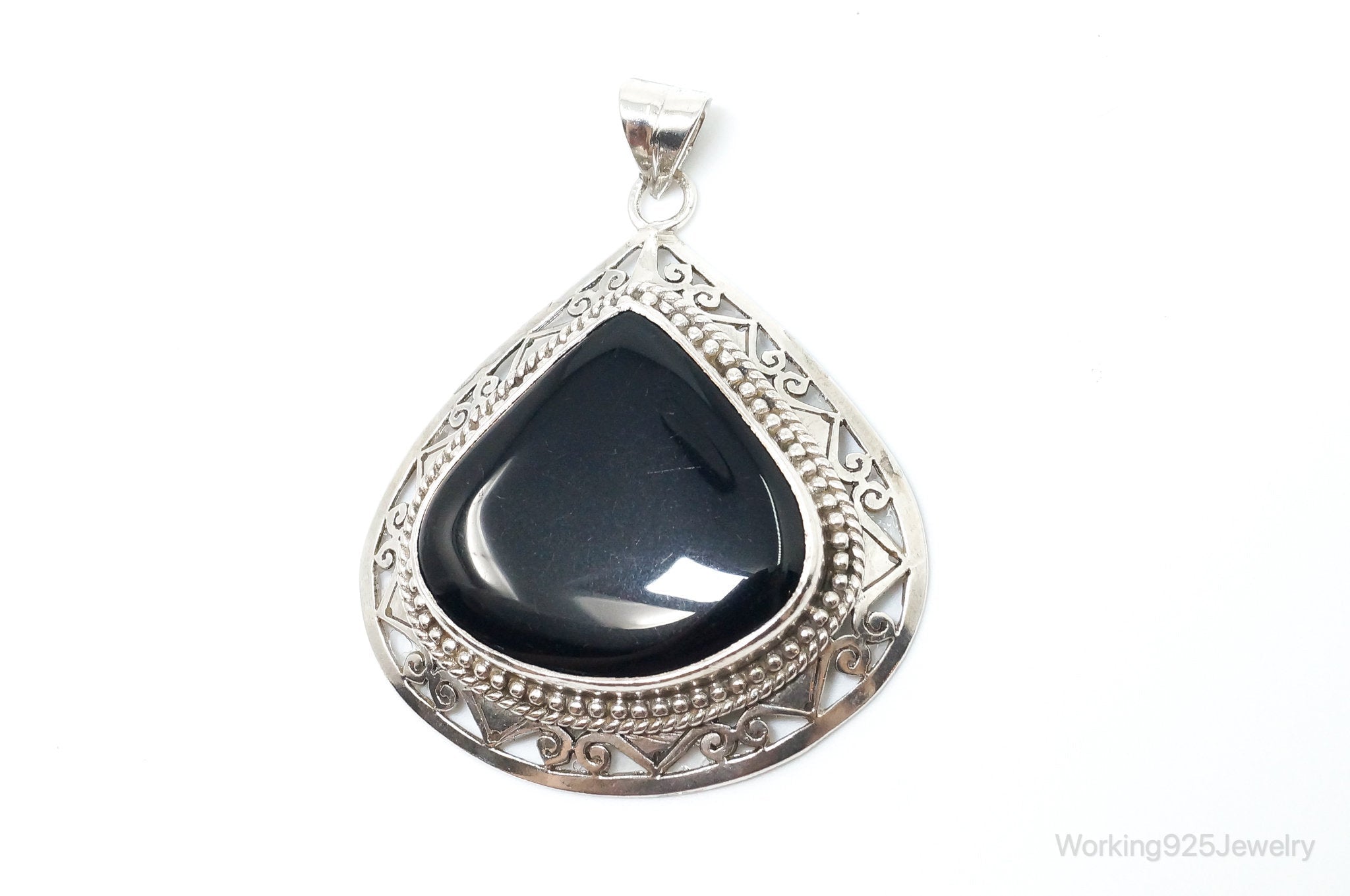 Large Vintage Black Onyx Bali Style Sterling Silver Necklace Pendant | Jewelry > Necklaces > Pendants | Wiccan Center