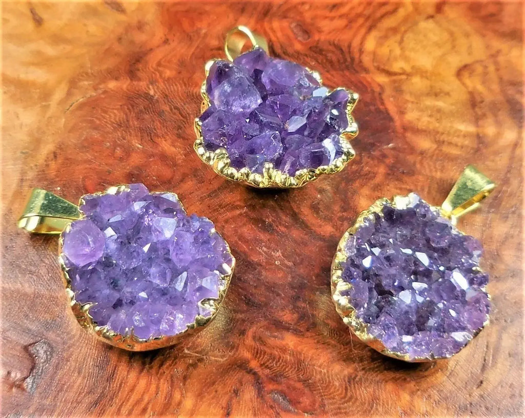 Druzy Amethyst Necklace Pendant - Petite Gold Crystal Cluster | Retail Pendants | Wiccan Center