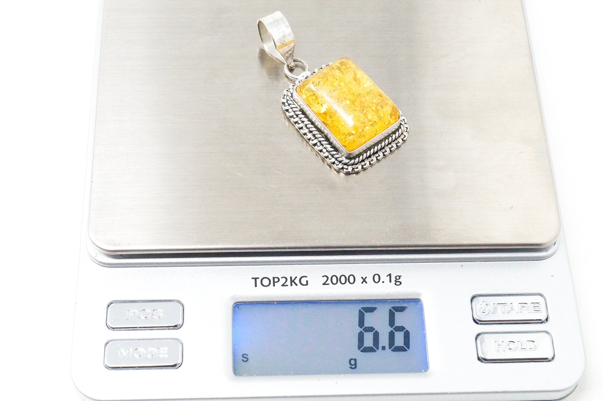 Large Vintage Amber Modernist Sterling Silver Necklace Pendant | Jewelry > Necklaces > Pendants | Wiccan Center