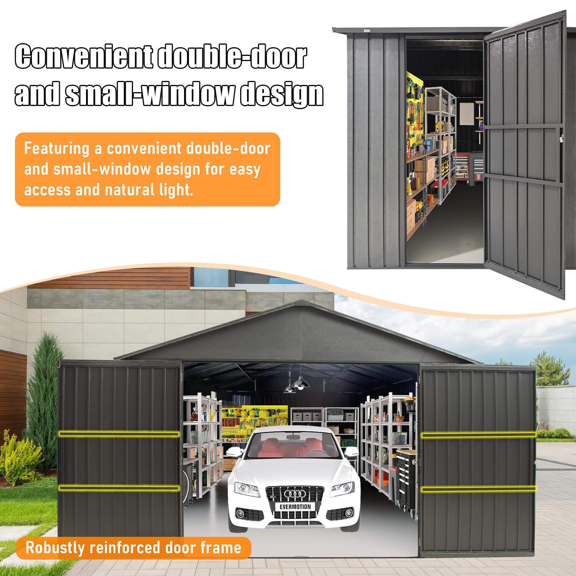 Extra-Large Outdoor Heavy-Duty Metal Garage Shed With Lockable Doors [No Floor] (SAK14093) | | Wiccan Center
