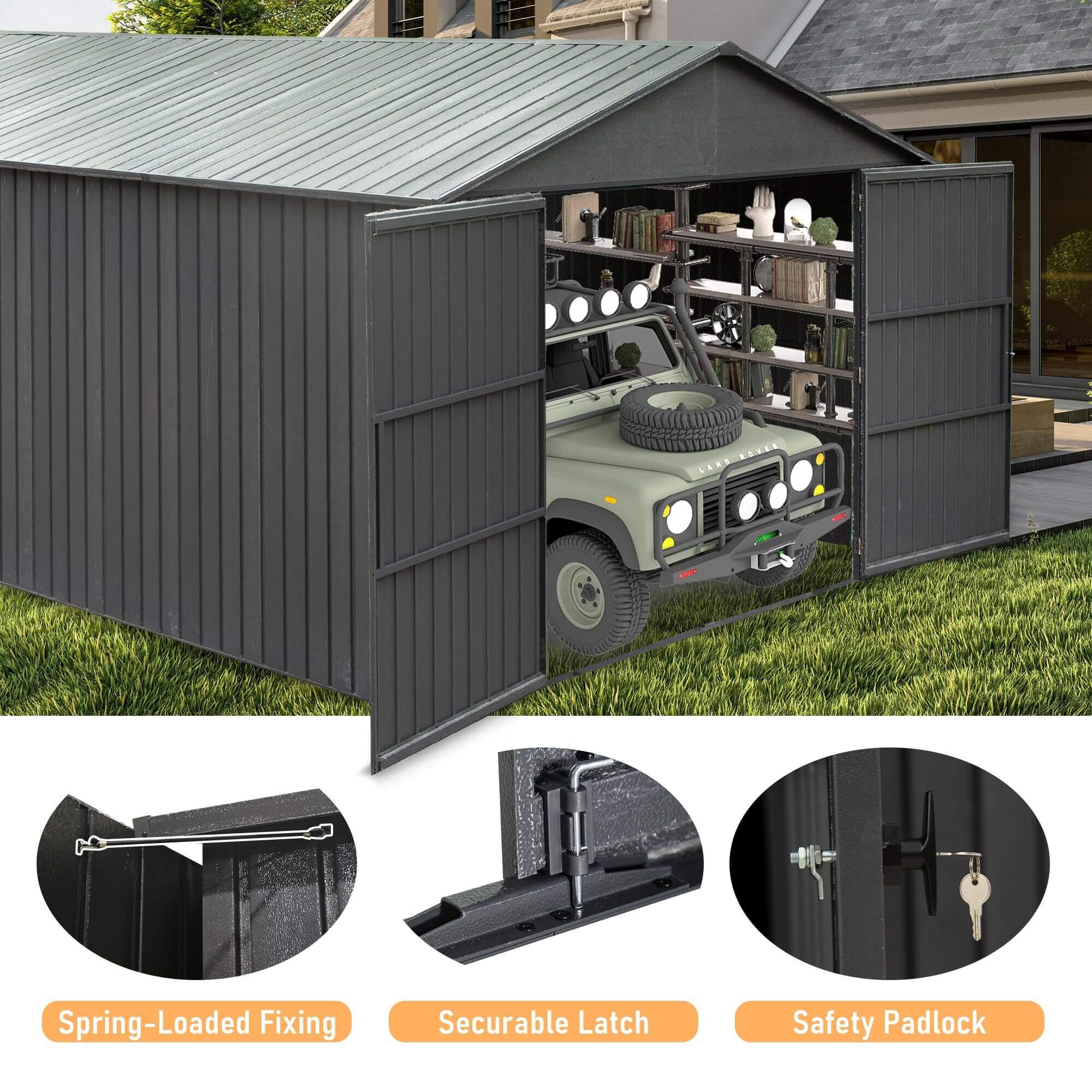 Extra-Large Outdoor Heavy-Duty Metal Garage Shed With Lockable Doors [No Floor] (SAK14093) | | Wiccan Center