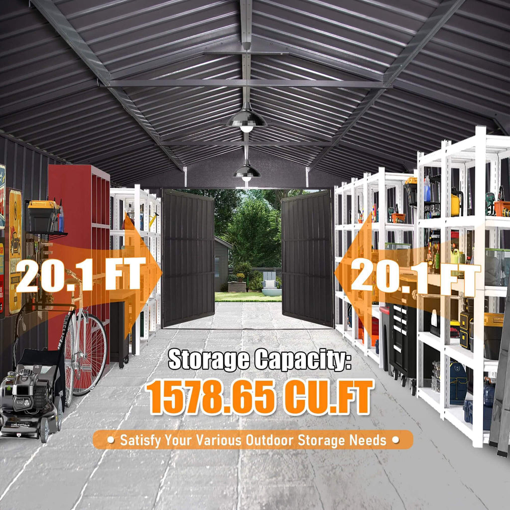 Extra-Large Outdoor Heavy-Duty Metal Garage Shed With Lockable Doors [No Floor] (SAK14093) | | Wiccan Center