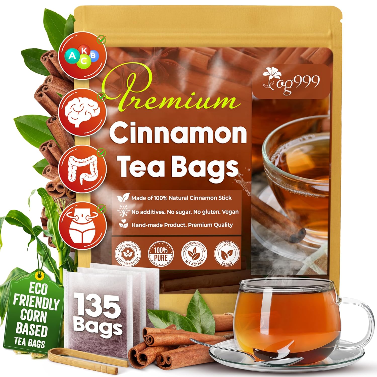 Pure Cinnamon Tea, 100% Natural & Pure Cinnamon. Cinnamon Herbal Tea. Cinnamon Stick Herbal Spice Tea. No Sugar, No Caffeine, No Gluten, Vegan. | Tea | Wiccan Center