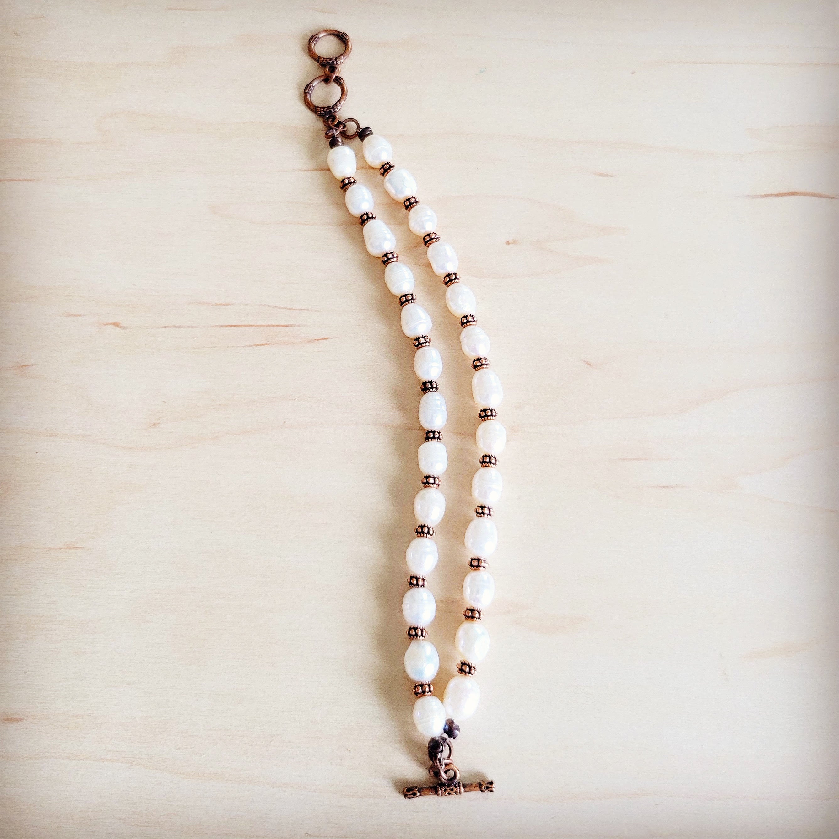 Freshwater Pearl & Copper Boho Beaded Double Strand Bracelet 811y | Bracelet | Wiccan Center