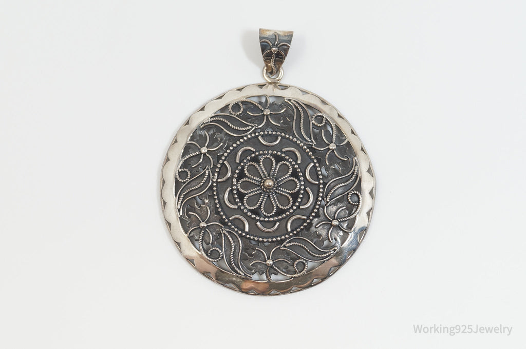 Vintage India Designer Doug Paulus Ornate Flower Sterling Silver Pendant | Jewelry > Necklaces > Pendants | Wiccan Center