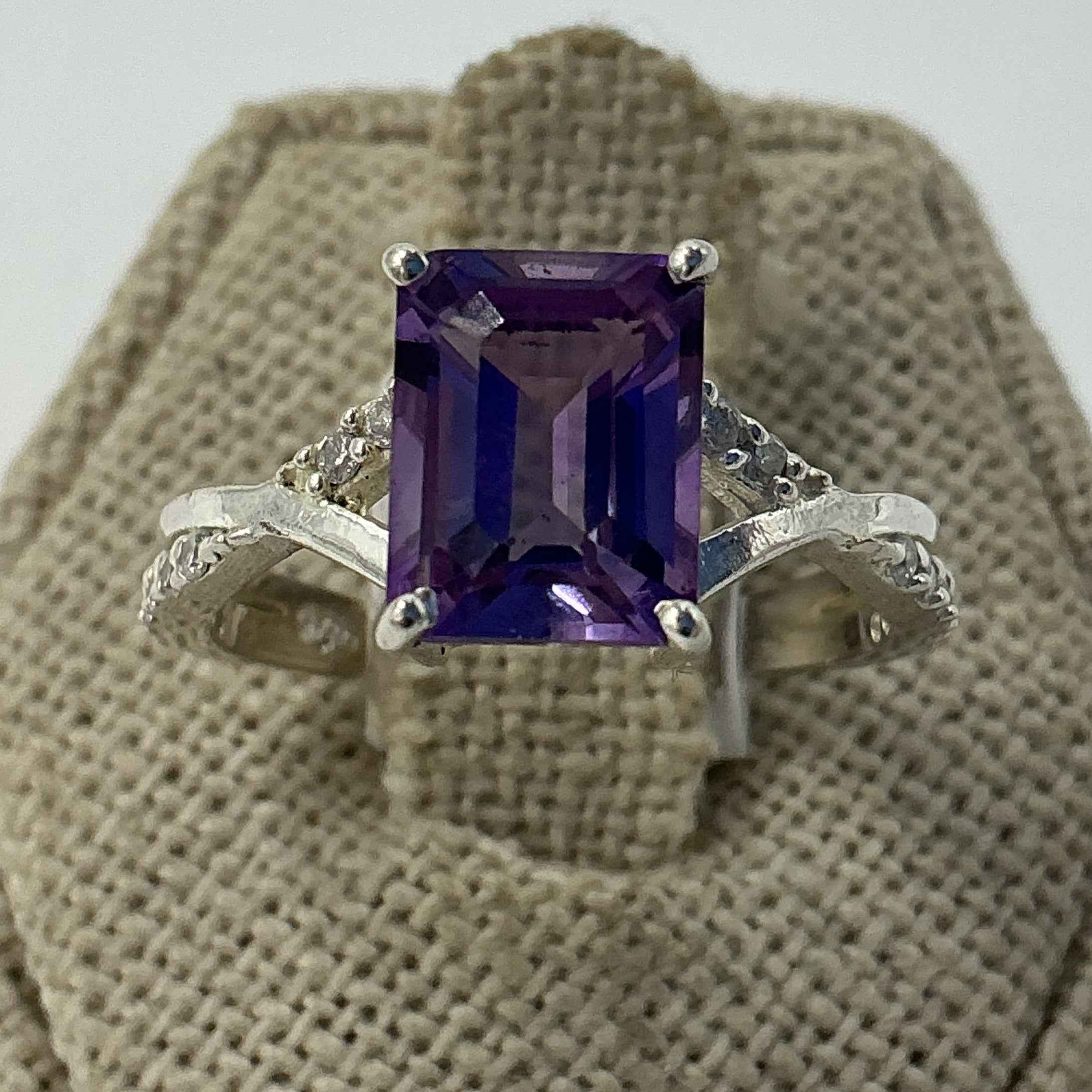 Sterling Silver Crossed Band Amethyst Ring – Size 8 – Calm, Intuition & Spiritual Protection | Rings | Wiccan Center