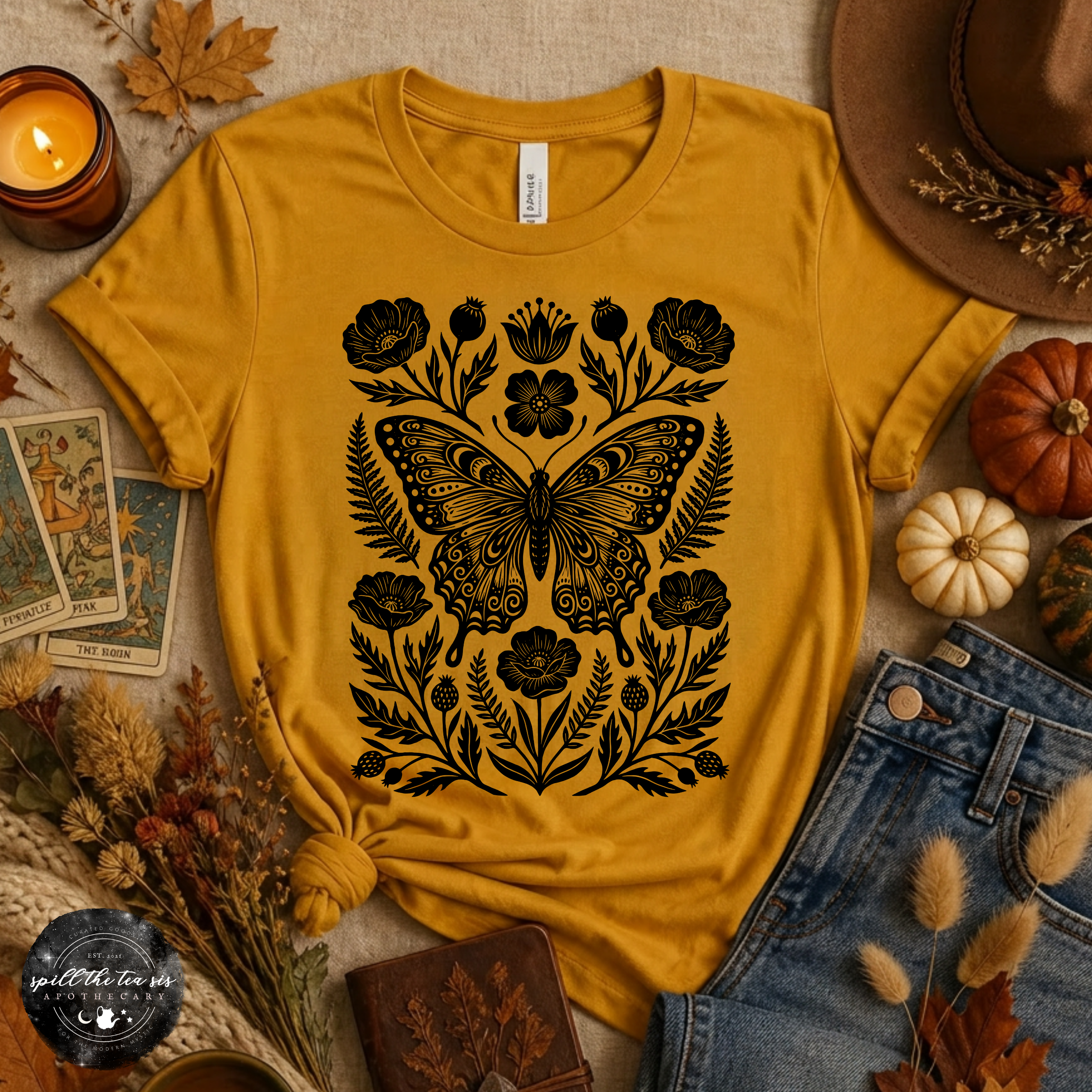 Black Butterfly Moth Fall Tee | Gothic Autumn Graphic T-Shirt