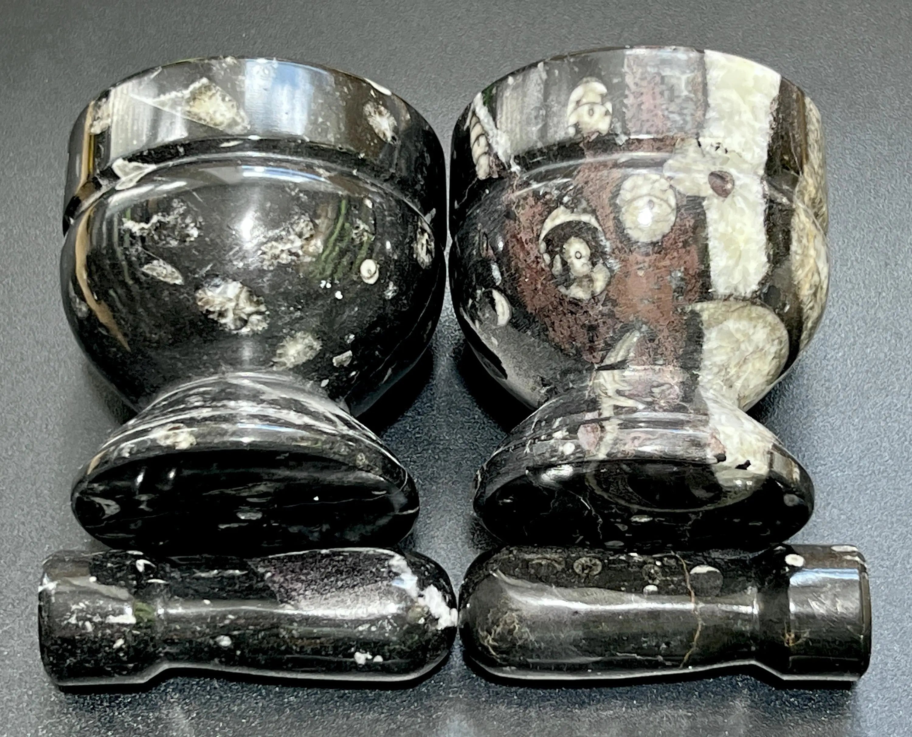 Orthoceras Mortar and Pestle Set (Mortar + Pestle) Polished Black Fossil Stone Carving Grinder Mixer | Home & Living > Kitchen & Dining > Cookware > Cooking Utensils & Gadgets | Wiccan Center