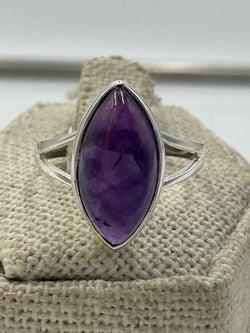 Sterling Silver Split Band Marquise Amethyst Ring – Size 8 – Calm, Intuition & Spiritual Protection | Rings | Wiccan Center