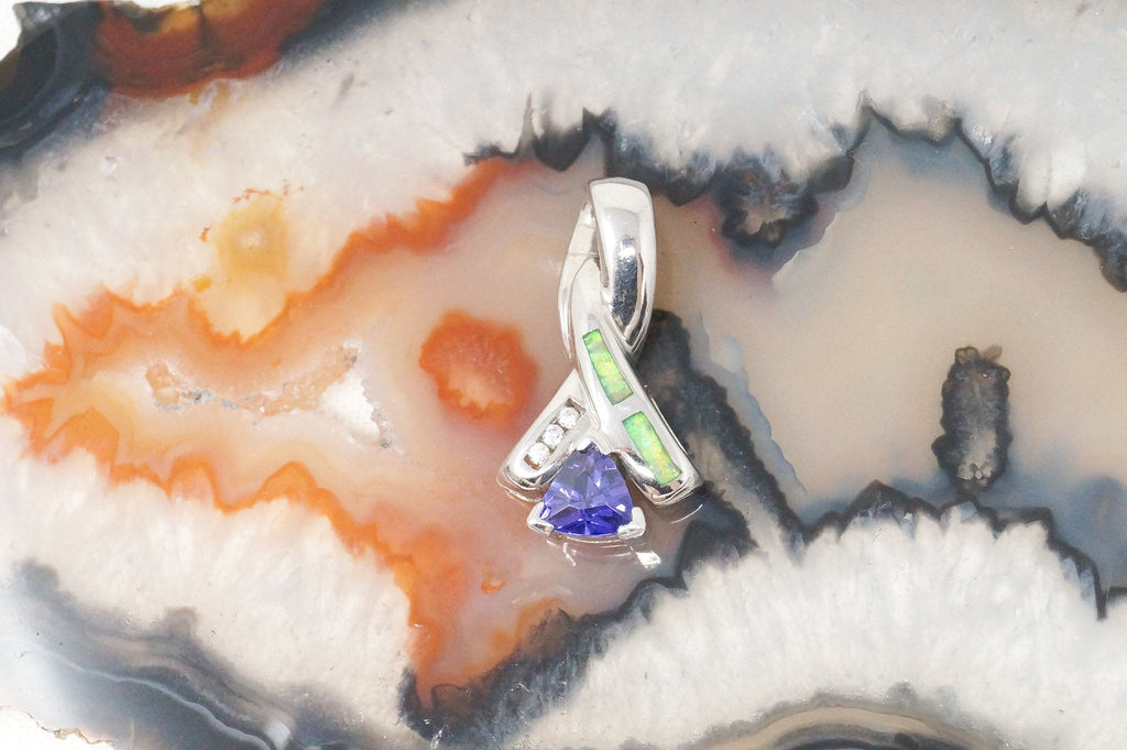 Vintage Art Deco Amethyst Fire Opal CZ Sterling Silver Necklace Pendant | Jewelry > Necklaces > Pendants | Wiccan Center