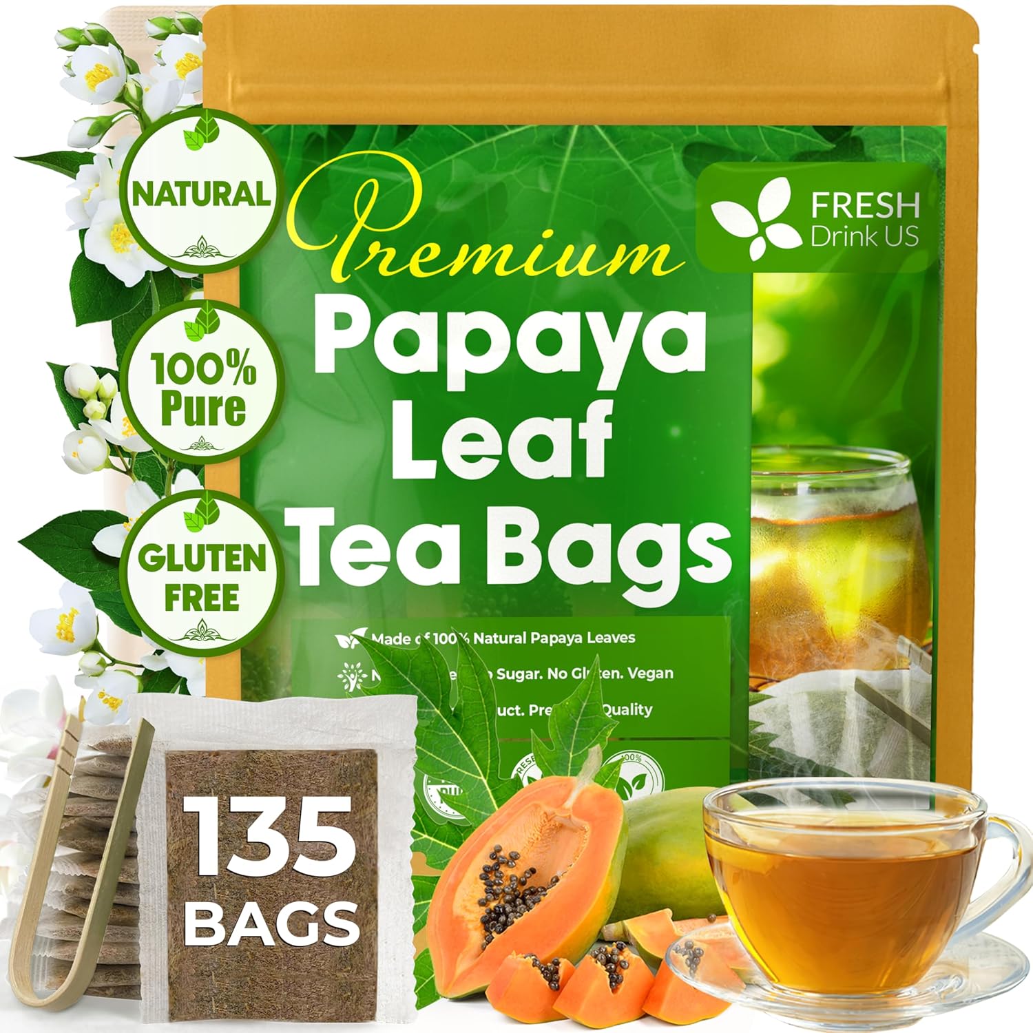 Premium Papaya Leaf Tea Bags, Made with Natural Material Tea Bags. No Sugar, No Caffeine, No Gluten, Vegan. | Tea | Wiccan Center
