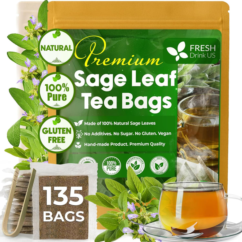 Sage Leaf Tea Bags, 100% Natural & Pure from Sage Leaves. Loose Leaf Sage Herbal Tea. Sage Leaf Tea. Made with Natural Material Tea Bags. No Sugar, No Caffeine, No Gluten, Vegan. | Tea | Wiccan Center