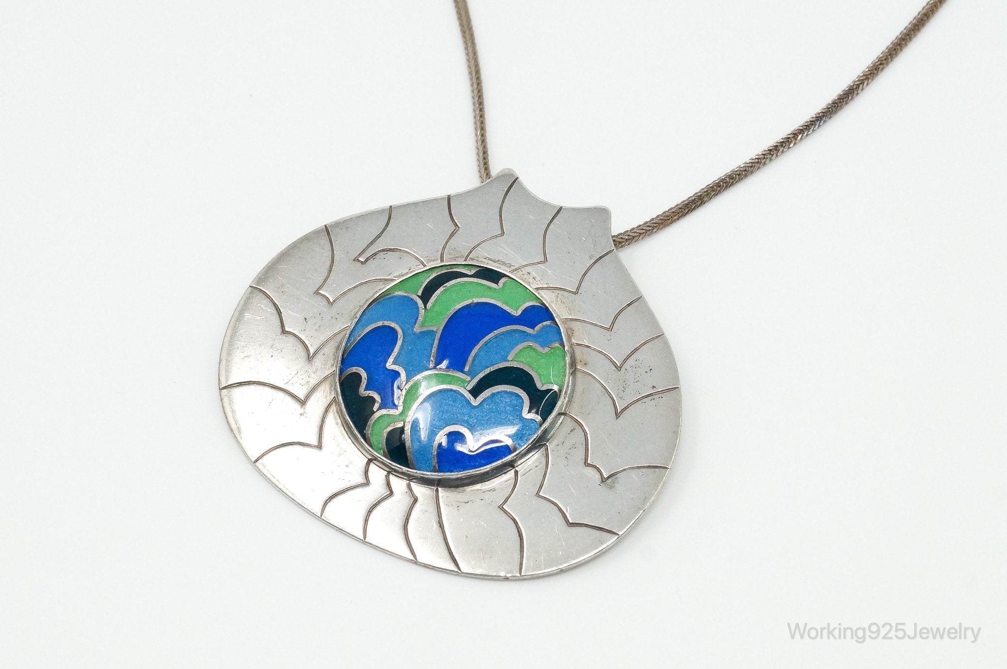 RARE Vintage 1970s Modernist Caren Sterling Silver Enamel Necklace | Jewelry > Necklaces > Pendants | Wiccan Center
