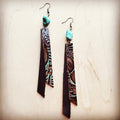 *Leather Rectangle Earrings in Turquoise Brown Floral 203e | Earrings | Wiccan Center