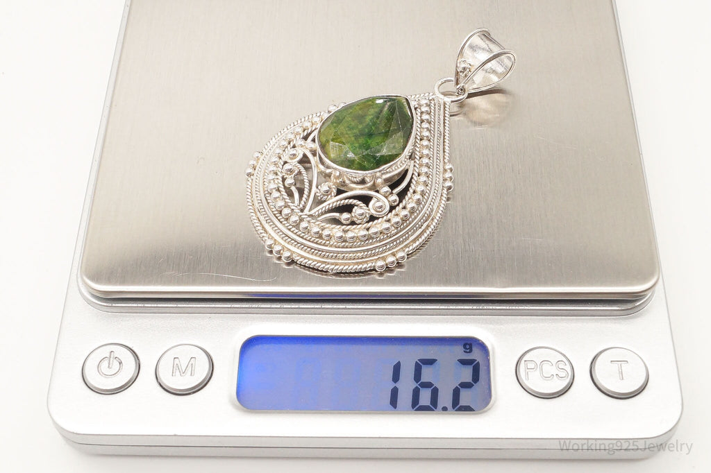 Vintage Large Green Stone Sterling Silver Pendant | Jewelry > Necklaces > Pendants | Wiccan Center