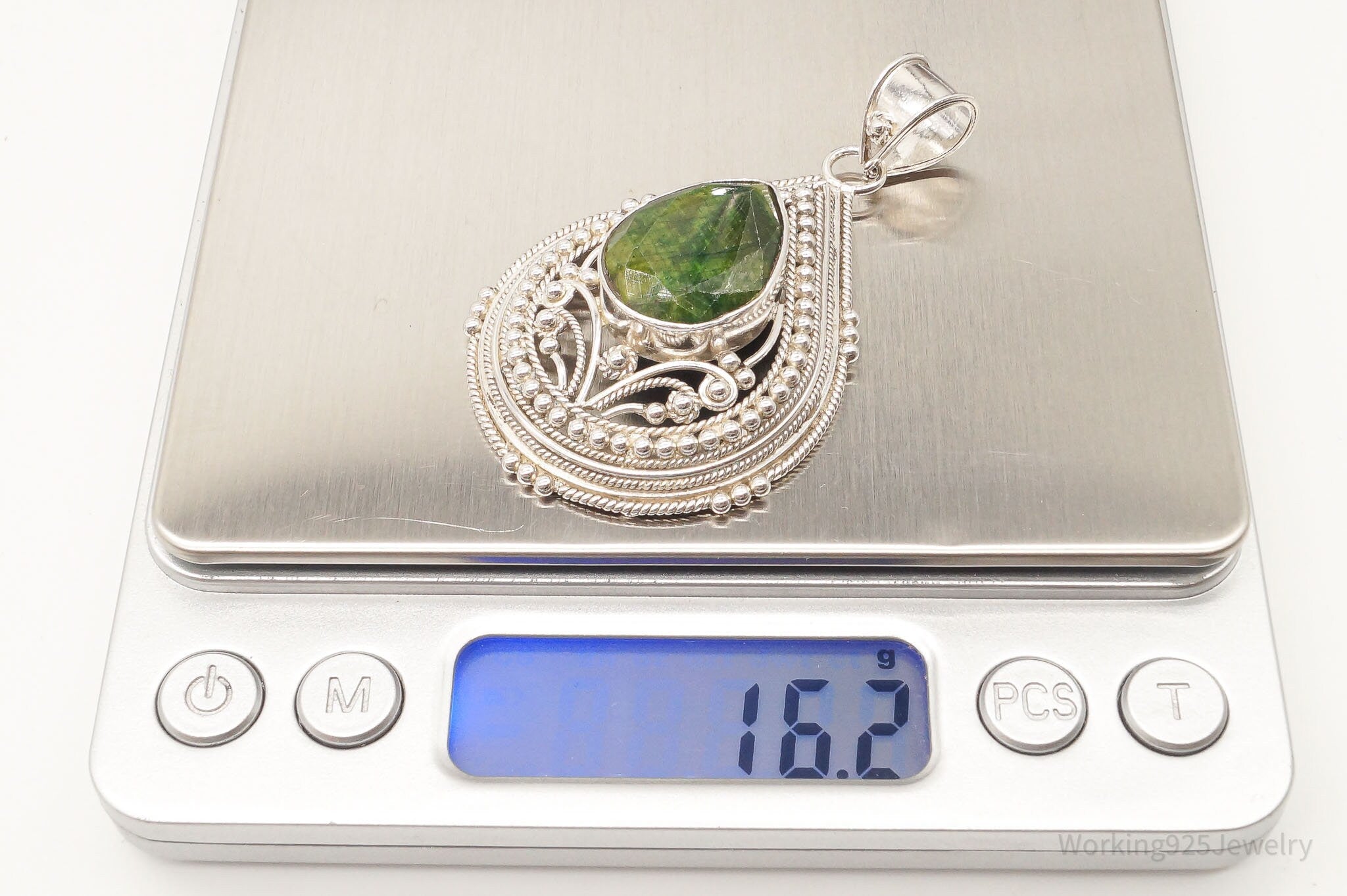 Vintage Large Green Stone Sterling Silver Pendant | Jewelry > Necklaces > Pendants | Wiccan Center